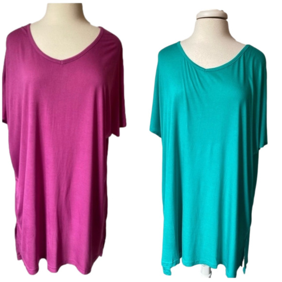 Women’s Plus NWOT 2 PACK Vibrant Purple & Jade Travel Lounge Hi Lo Tunics 2X - Picture 1 of 9
